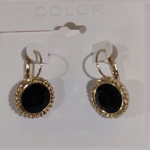 Elegant Dainty Gold-tone and Black Stone Earrings - Women's Fashion Jewelry